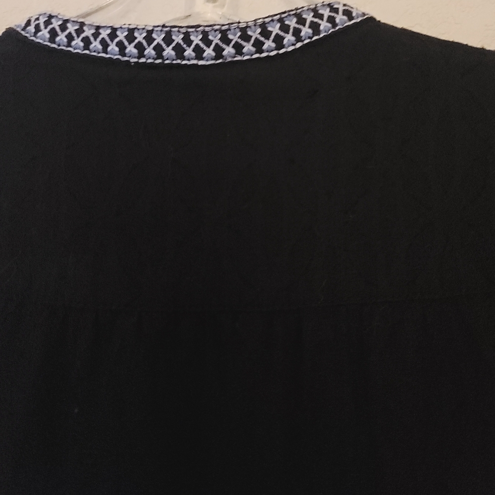 Tommy Bahama Black Embroidered Tassel V-neck Dress Womens Size XS Tunic Cotton - Picture 14 of 16